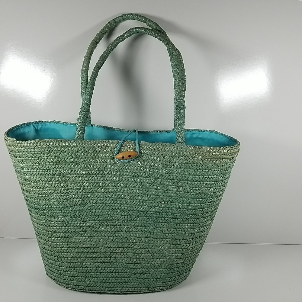 Woven Straw Satchel Bag Mint Green Boho Summer Tote Purse